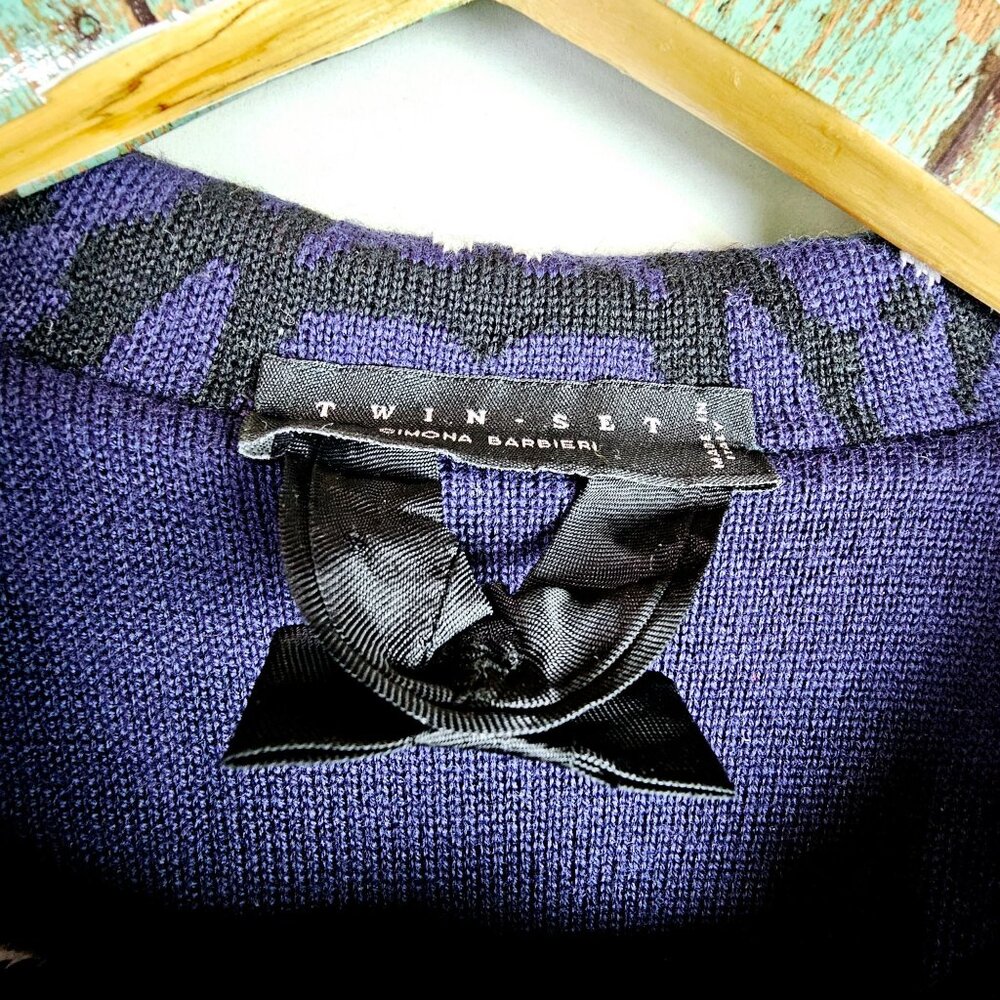 Twin-Set Simona Barbieri Royal Blue Geometric Snowflakes 100% Italian Wool Coat - Picture 10 of 12